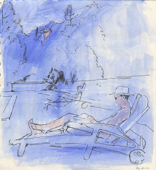 blue wash and posca pen by the pool