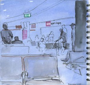 Birmingham Airport – Drawing waiting in departure lounge