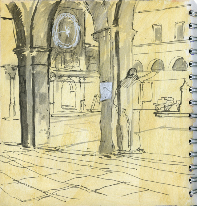 Piazza, Venice. Pen and wash