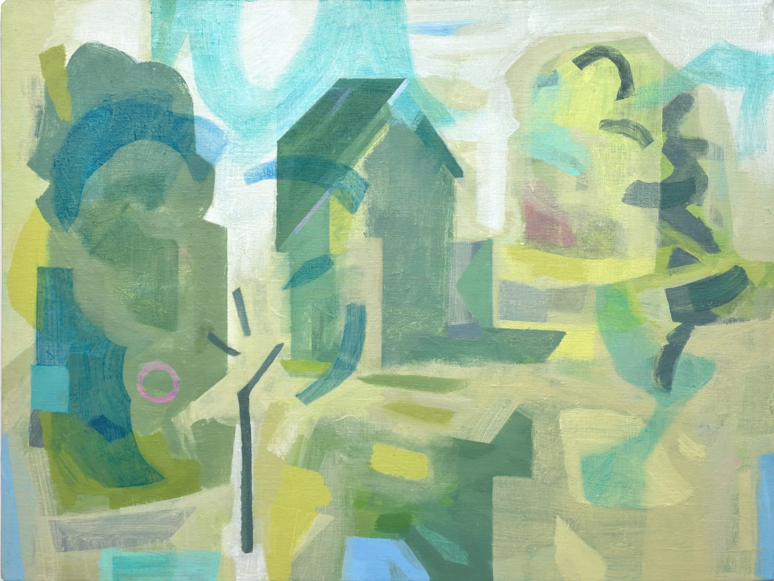 Abstracted drawing - blues, greys and rust coloured